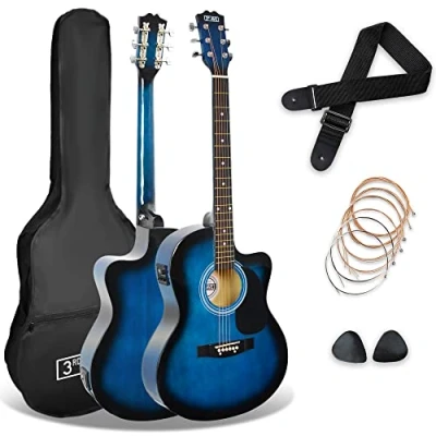 Imagen de 3rd Avenue Pack de guitarra electroacústica con cortadura tamaño estándar 4/4 para principiantes Avenue, afinador integrado y ecualizador, Azul