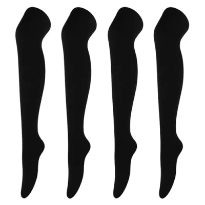 Imagen de MEMOFYND 2 pares de calcetines para mujer, algodón sobre la rodilla, altos térmicos por encima pantorrilla (negro),