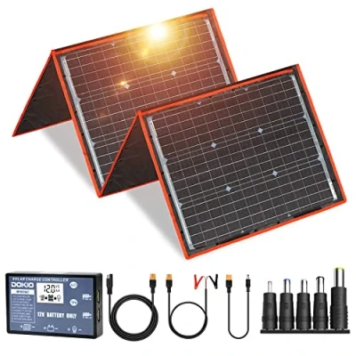 Imagen de Dokio Equipo de panel solar 150 W, monocristalino, portátil, plegable, incluye controlador carga y cable PV para batería 12 V
