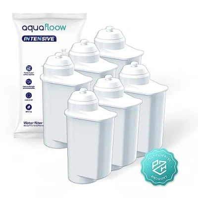 Imagen de Aquafloow 6x Filtros de Agua para Cafeteras Automáticas Bosch, Siemens Compatible con EQ Series, 6, EQ9, EQ500 y Bosch TCZ7003, TCZ7033, 467873 Filtro Repuesto Brita Intenza