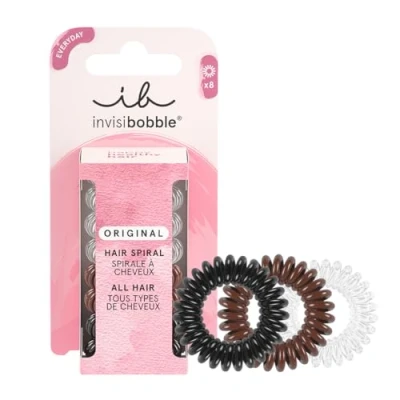 Imagen de Invisibobble Gomas de pelo espiral transparente, negras y marrones Original x8 Gomillas transparentes para mujer Goma sin marca