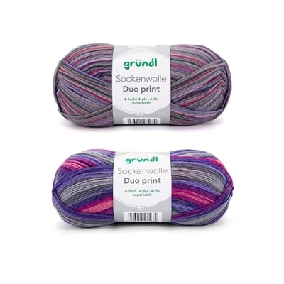 Imagen de Gründl Juego de 2 ovillos 100 g hilo para calcetines (75% lana virgen (superwash), 25% poliamida) + instrucciones (idioma español no garantizado), morado