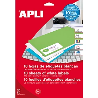 Imagen de APLI 12920 Etiquetas blancas para archivo 190,0 x 61,0 mm 10 hojas