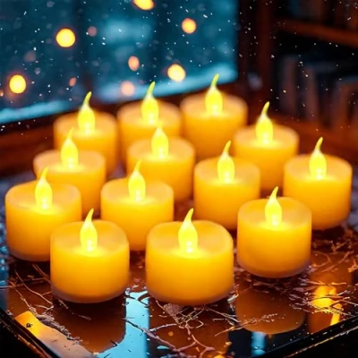 Imagen de LQWELL Paquete de 12 velas LED con llama parpadeante realista, lámpara vela a pilas, amarillo cálido, plástico, 3,2 x 3,6 cm, para bodas, fiestas, festivales y decoración del hogar