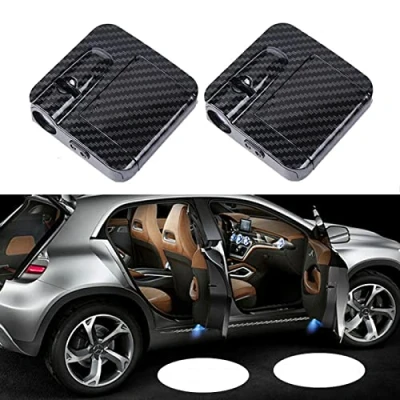 Imagen de GZYZXP 2 Piezas Personalizar Tu Logo Proyector para Coche LED Luz de Puerta, Fibra Carbón Lámpara Bienvenida Luz, No Necesita imán, Taladro, Logotipo Personalizado