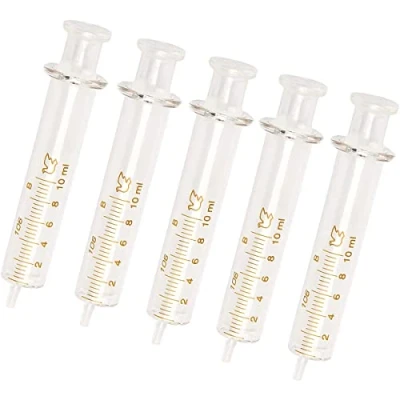 Imagen de Paquete de 5 jeringas vidrio reutilizables, 10 ml diámetro estándar, inyector laboratorio
