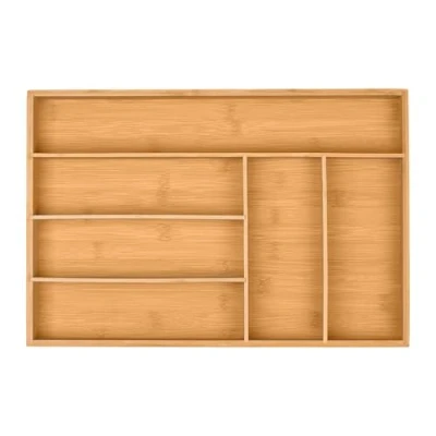 Imagen de Relaxdays Cubertero Cajón Bambú 6 Divisiones, Organizador Cubiertos y Utensilios Madera, 5x44,5x30cm, Marrón Natural
