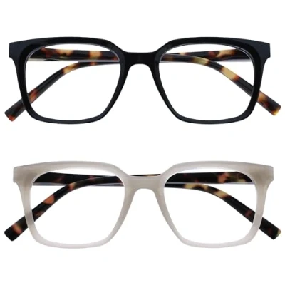 Imagen de OPULIZE KOI Gafas de Lectura Pack 2 Elegante Marco Rectangular Ancho Negro/Gris Hombre Mujer Bisagras Muelle RR50 17 +1.00