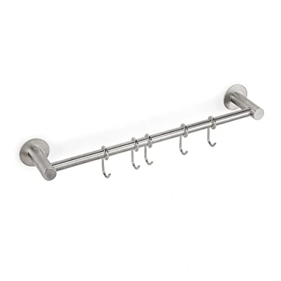 Imagen de EMUCA Colgador adhesivo utensilios de cocina para mueble, Organizador con 5 ganchos, acero inoxidable