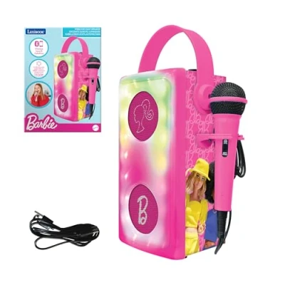Imagen de Lexibook, Barbie, Altavoz Bluetooth® inalámbrico con luz y micrófono, Efectos de Multicolor, Puerto para Tarjeta SD/TF, Batería Recargable, Rosa, BTP185BBZ