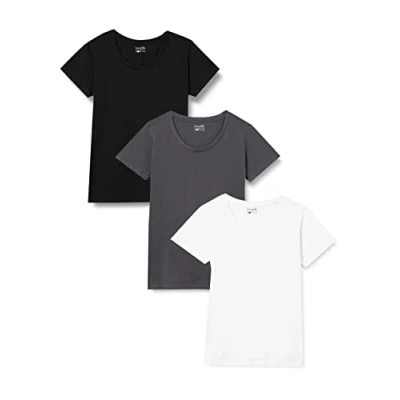 Imagen de berydale Bd157, Camiseta con cuello redondo para Mujer, Negro, Antracita Y Blanco (Paquete de 3), L