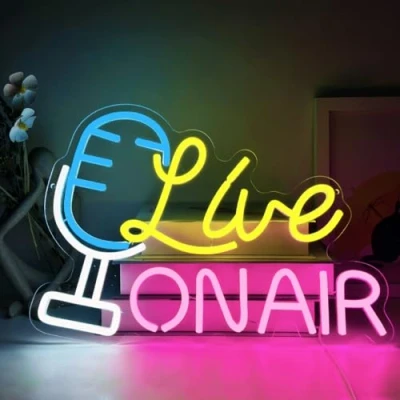 Imagen de YUEYYNS Letrero de Neón Live On Air Señal LED Estudio, fiesta, bar, sala juegos, señalización iluminación decorativa Alimentado por cable USB con interruptor