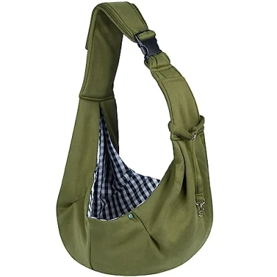 Imagen de Sarsumir Bandolera para Perro, Transportín Perros Bolsa de Viaje Mascotas Ajustable Bolso Hombro Gatos Pequeño y Medianos, Verde