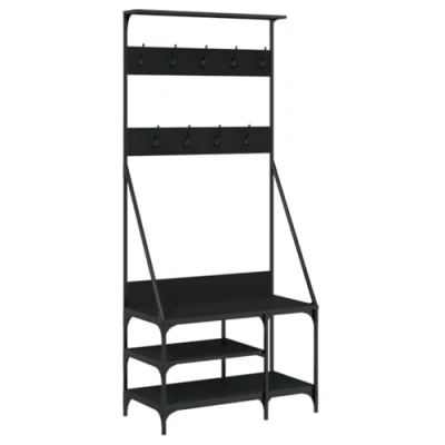 Imagen de vidaXL Perchero con Zapatero, de Pie Almacenamiento, Soporte para Ropa Bolsos, Estantes Inferiores Zapatos, Negro