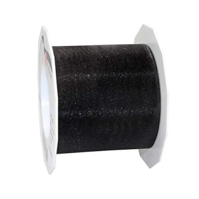 Imagen de C.E. PATTBERG SHEER cinta regalo de organza color negro, 25 m decorativa para envolver regalos, 72 mm ancho, decoración y manualidades versátiles creativas