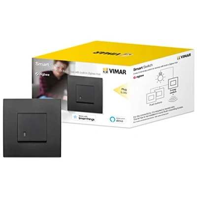 Imagen de Vimar 0K19592.01 Arké kit conmutador conectado compatible con Alexa, plug &amp; play para dispositivo en Zigbee Hub, requiere un cable neutro, negro