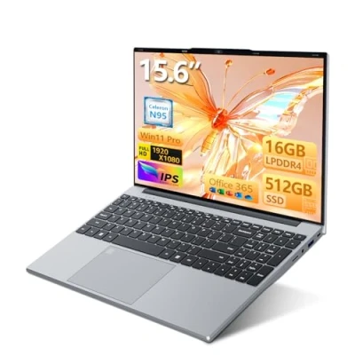 Imagen de Ordenador Portátil 15,6 Pulgadas con Office 365, 16GB RAM 512GB SSD Celeron N95, PC 1920 * 1080 FHD WiFi5, Computadora Touch ID y Teclado retroiluminado de tamaño Completo