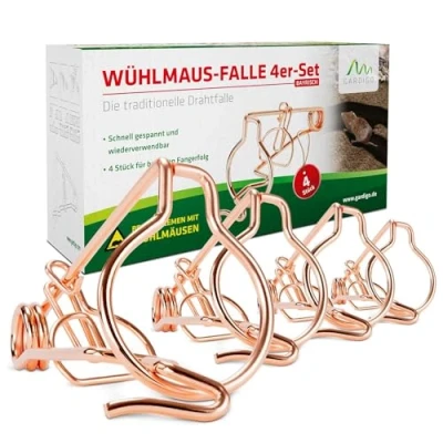 Imagen de GARDIGO® 4 Unidades I Trampa para Topos Bávara Cepo Topos, Topillos, Ratones de Jardín, y Campañoles Control Plagas el Huerto, Granja, Etc.