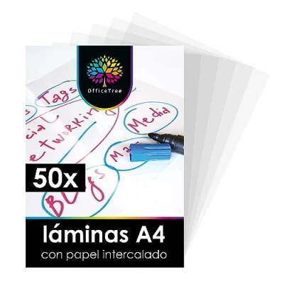 Imagen de OfficeTree 50 x Lamina Acetato Transparente A4 Transparencias para Retroproyector Acetatos Impresora Láser Copiadora o