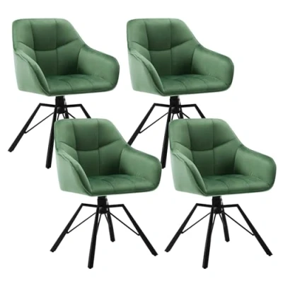 Imagen de WOLTU 4X Sillas de Comedor Giratorias Cocina Tapizadas en Terciopelo Suave Ergonomicas con Respaldo y Brazos para Salón Dormitorio Patas Metal, Verde Oscuro, BH365dgn 4
