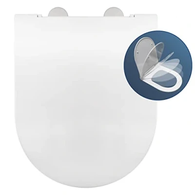 Imagen de TAPA WC COMPATIBLE CIERRE SUAVE ANTIBACTERIANA BISAGRA AMORTIGUADA AJUSTABLE Y EXTRAÍBLE FÁCIL INSTALACIÓN LIBERACIÓN RÁPIDA ASIENTO INODORO FORMA D U MATERIAL DE CALIDAD 44 x 36 5 cm