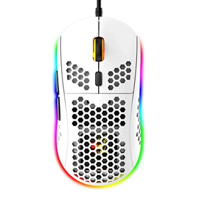 Imagen de Ratón RGB para Juegos Ligero en Forma de Panal, 6 Botones Programables, Modos Retroiluminación y 6400 DPI, USB con Cable, Plug &amp; Play, Compatible Windows, Mac, Laptop, PS4, XBox Blanco
