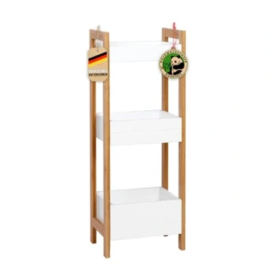 Imagen de Floordirekt Estantería de baño bambú 3 niveles Texas, color blanco moderna para baño, y madera