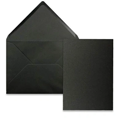 Imagen de Juego de 25 tarjetas con sobre, tamaño DIN A5, 14,8 x 21 cm, color negro, sobres C5, 15,4 22 adhesivo en húmedo