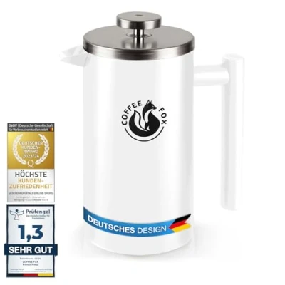 Imagen de Cafetera de prensa francesa doble pared acero inoxidable y filtro negro (Blanco 350 ml)