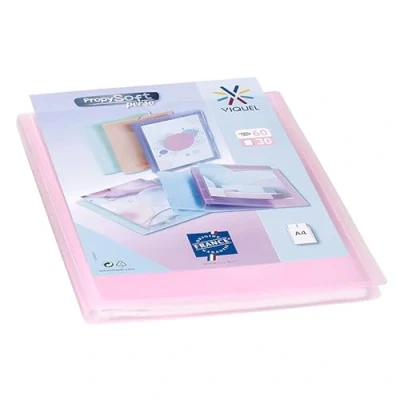 Imagen de Viquel Protector de documentos personalizable Encuadernación A4 Portavistas 60 vistas (30 bolsillos) Propysoft Fundas transparentes y lisas Rosa translúcido