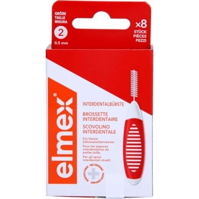 Imagen de elmex Cepillo interdental rojo (tamaño 2, 0,50 mm), 1 x 8 unidades, cepillos interdentales para la limpieza de pequeños espacios