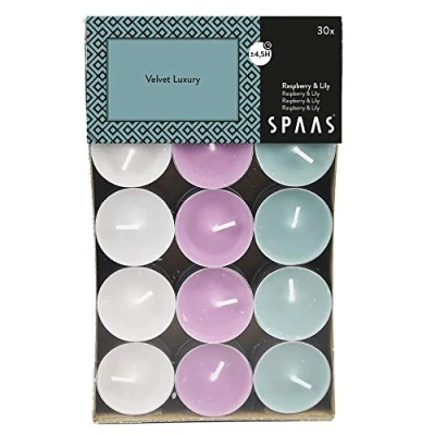 Imagen de Spaas Scented Tealights Assorted Colours, ± 4.5 Hours Velvet Luxury 30 Velas perfumadas de Colores Surtidos, 4,5 Horas, Terciopelo Lujo, Cera parafina, Taza Aluminio, Verde Esmeralda