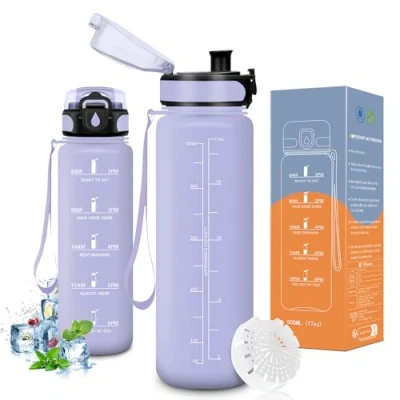 Imagen de Vikaster Botella agua, 500ml, sin BPA, de agua repetida, para Deporte, Gimnasio, Running, Niños, Bicicleta