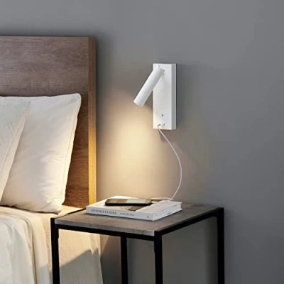 Imagen de KOSILUM Tofino Lámpara LED de lectura con puerto USB, luz blanca cálida, salón, dormitorio, cocina, pasillo, 3 W, 210 lm, integrada, IP20