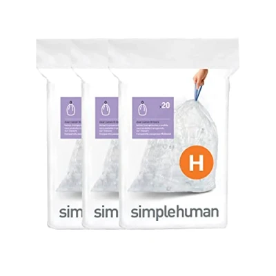 Imagen de simplehuman, 3 x paquete de 20 bolsas basura a medida (60 bolsas), código H, plástico transparente