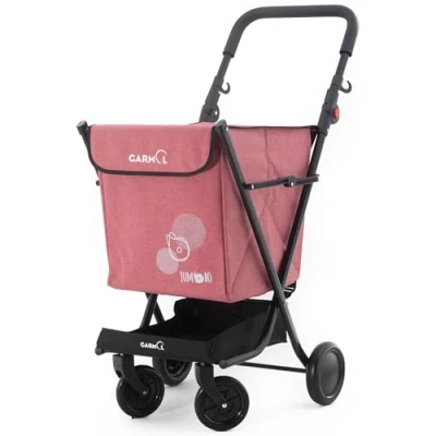 Imagen de GARMOL Carro de la Compra Plegable 48 litros 4 Ruedas Gran Capacidad Carrito Color Rojo