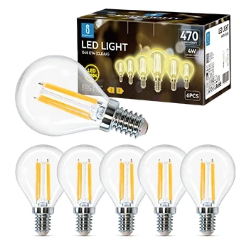 Imagen de Aigostar Filamento Bombillas Led E14 Luz Calida 2700K,4W Equivalente a 40 W,470 Lúmenes,Ángulo De Apertura:360,No Regulable,G45,Pack 6 Uds