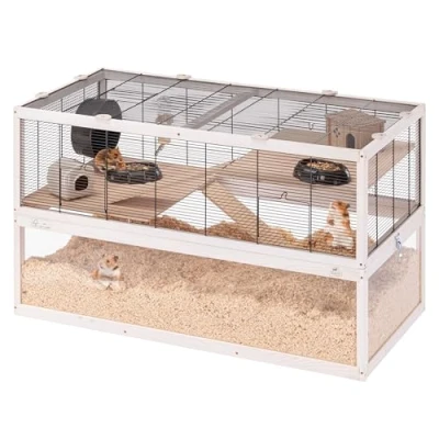 Imagen de Ferplast Jaula Hámster DOMSTER, para Ratones, 3 Niveles, con Accesorios, Plataformas y Escaleras, Malla metálica Madera FSC, Base Transparente, de 100 x 50 h 61 cm