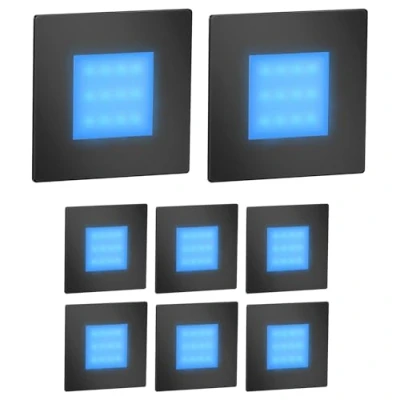 Imagen de ledscom.de 8 LED luz de escalera/luz pared empotrada FEX para interiores y exteriores, angular, negro, 85 x 85mm, azul