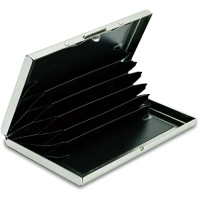 Imagen de MyGadget Wallet Metálico 6 Tarjetas con Bloqueo NFC Slim Tarjetero Anti RFID Porta de Crédito para Hombre Mujer Cartera Plateado