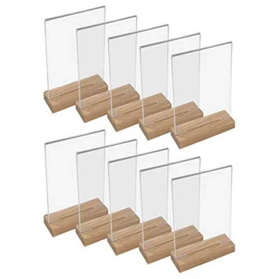Imagen de HMF 46944 Soporte de Sobremesa Acrílico con Base Madera 10 Piezas DIN A4 Vertical Transparente
