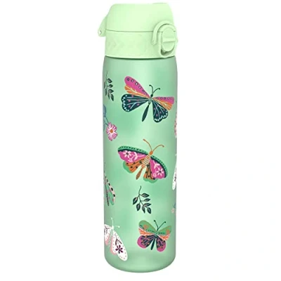 Imagen de Ion8 Botella de agua delgada a prueba fugas, sin BPA, mariposa salvaje, capacidad 500 ml