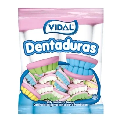 Imagen de Vidal Golosinas. Dentaduras. Las originales en color blanco, azul, verde y amarillo. Bolsa 250 unidades