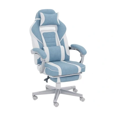 Imagen de HOMCOM Silla Gaming Gamer Reclinable con Altura Ajustable Reposapiés Retráctil Soporte Lumbar y Reposacabezas Desmontable para Oficina Estudio Azul