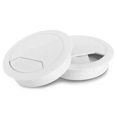 Imagen de LouMaxx pasacables para escritorio, color blanco, juego de 2 60 mm diámetro, mesa plástico resistente, cubierta orificio cable con bandeja estable cables