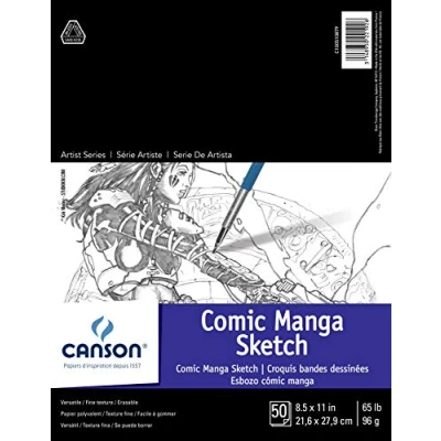 Imagen de Canson Artist Series Comic Manga Bloc de Dibujo, 8.5&quot; x 11&quot;, Cubierta Plegable, Negro, 50 Sheets (100510879)
