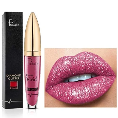 Imagen de Lápiz labial de brillo labios con diamante 18 colores líquido mate brillante, Barra antiadherente larga duración Labio suave natural (06)