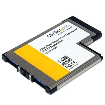 Imagen de StarTech.com Tarjeta Adaptador ExpressCard/54 USB 3.0 (5Gbps) de 2 Puertos con UASP Montaje al Ras Controladora SuperSpeed 54 mm Flush Mount (ECUSB3S254F)