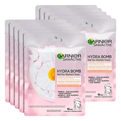 Imagen de Garnier SkinActive Máscara de tela Hydra Bomb manzanilla 2 paquetes 5 máscaras desechables