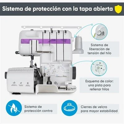 Imagen de EFFEKTIV Remalladora Overlock 1800X Enhebrado Automático 3/4 Hilo con Diferencial Marco de Metal Completo 120W Potencia 1350 Puntadas/Minuto 20 Puntadas Plataforma Manga